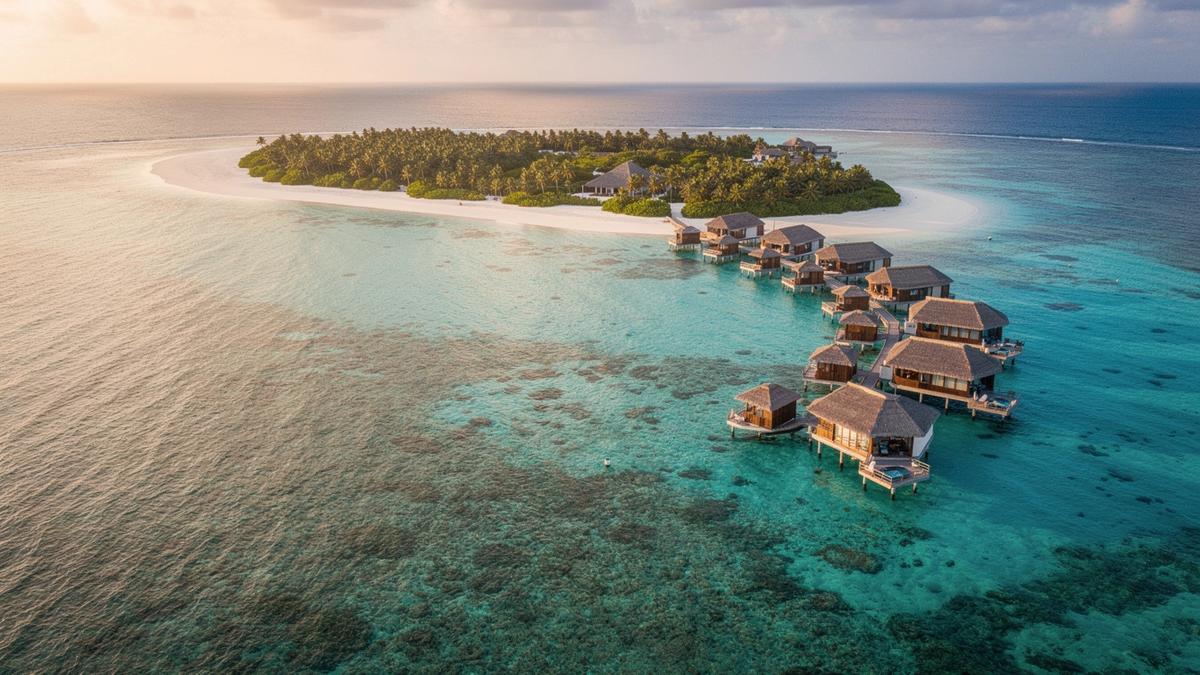 Overwater villas above a turquoise lagoon in Baa Atoll, Maldives